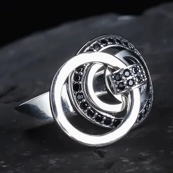 2020 novas real s925 anel de prata para a mulher moda de diamante anel redondo temperamento gravura ajustável mulher anel