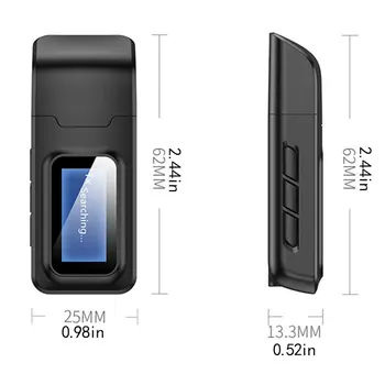 Bluetooth USB 5.0 Receptor de Áudio do Transmissor com Display LCD 2EM1 Mini-ficha de 3,5 mm AUX USB Adaptador sem Fio para TV, PC, Carro