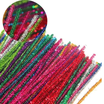100pcs 30cm Multicolor Criativo Diy de Pelúcia Varas de ensino DIY Brinquedos Artesanais Arte Artesanato Glitter de Pelúcia Tiras Garoto de Brinquedo de Presente de Natal