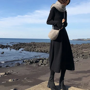 Inverno Mulheres Maxi Vestido de Harajuku Camisola de Vestidos de Moda feminina Vestidos Longos de Malha