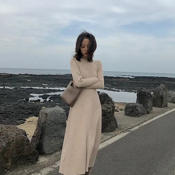 Inverno Mulheres Maxi Vestido de Harajuku Camisola de Vestidos de Moda feminina Vestidos Longos de Malha
