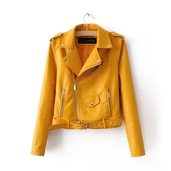 Chegada da marca Inverno Outono Verde de Moto jaquetas de couro amarelo jaqueta de couro das mulheres casaco de couro PU slim jaqueta de Couro