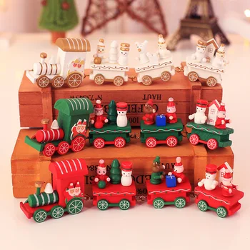 Natal novo Trem de Madeira Pintada de Decoração de Natal para Casa com Papai urso de Natal garoto brinquedos de presente enfeite de natal Presente de ano novo