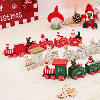 Natal novo Trem de Madeira Pintada de Decoração de Natal para Casa com Papai urso de Natal garoto brinquedos de presente enfeite de natal Presente de ano novo