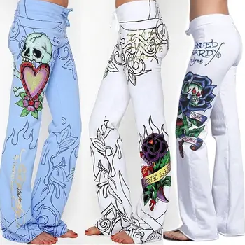 2021 Estilo o mais novo Nova Marca de Moda as Mulheres Casual Calças com estampa Floral e Senhoras Sexy Wide Leg Pants Plus Size S-5XL