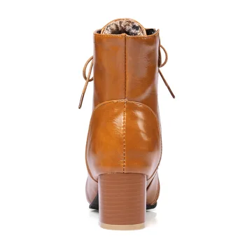 Inverno Tornozelo Botas de Couro do Plutônio das Mulheres Botas de Moda Мартин сапоги Mulheres Sapatos de Trabalho Pretos Rodada Toe cadarço Mulheres Sapatos Femininos de Inicialização