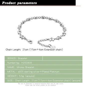 Nova moda 925 pulseira de prata esterlina linda garota Mickey pulseira de charme sólido bracelete de prata para mulheres parte presente da jóia