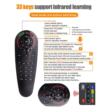 G30 de Voz, Controle Remoto 2.4 G sem Fio de Voz, Ar Mouse aprendizado IR Giroscópio de Sensoriamento remoto Inteligente para uma caixa de Tv