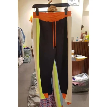 Coreia 2020 outono de novo a correspondência de cores irregulares cordão elástico na cintura casual calças das mulheres calças soltas tendência KZ772