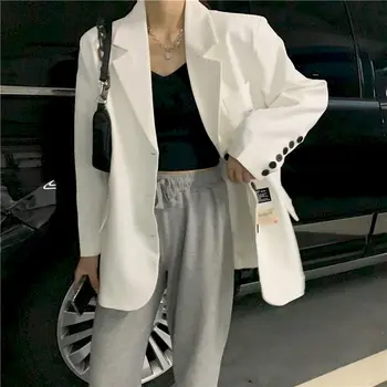 2020 Outono Design Casual Blazer Mulheres Jaqueta Feminina Solta Doce Fresco Cinzeiro Cinza Temperamento Senhoras Tops Plus Size Vestuário