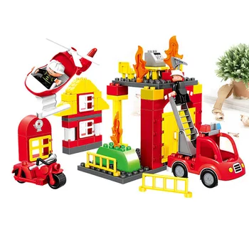 Grande SizeModel de bombeiros corpo de bombeiros de resgate stationBrick Compatível Duplo Tamanho Grande de Brinquedos Educativos, Um aniversário prese