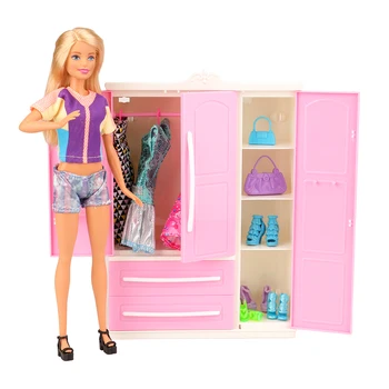 Moda de Alta Qualidade 36/set House Móveis =1 Roupeiro Closet + 35 Boneca de produtos Quarto, Roupas Calçados Acessórios Para Barbie