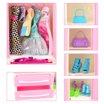 Moda de Alta Qualidade 36/set House Móveis =1 Roupeiro Closet + 35 Boneca de produtos Quarto, Roupas Calçados Acessórios Para Barbie
