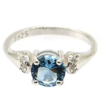 6x6mm Elegante 2,4 g Criados Londres Topázio Azul CZ Presente Para Senhoras Sólida prata 925 Anéis de Prata Esterlina