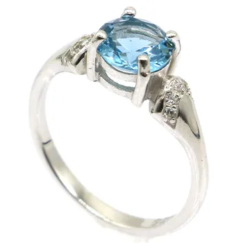 6x6mm Elegante 2,4 g Criados Londres Topázio Azul CZ Presente Para Senhoras Sólida prata 925 Anéis de Prata Esterlina