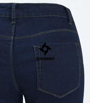 1883 Youaxon Mulheres Única Joelho Rasgado Azul Escuro de Cintura Alta Skinny Jeans Jean Calças Jeans Para Mulheres