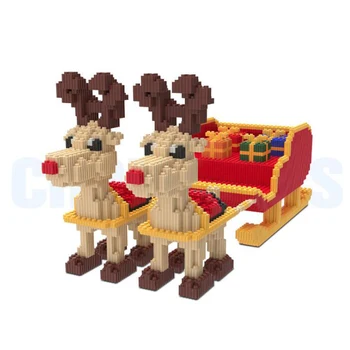 Xizai 8064 Feliz Natal Papai Dom Elk Trenó de Renas Modelo 3D Mini Blocos de Construção de Tijolos de Brinquedo 22cm de altura para Crianças sem Caixa