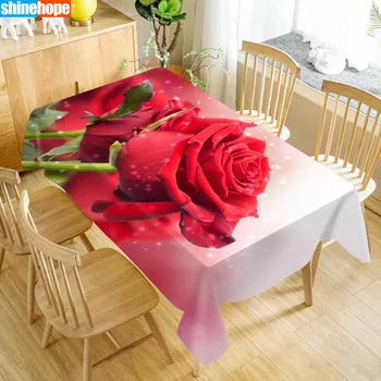 Jantar de natal em 3D Toalha de mesa Vermelha Flor de Rosa Padrão de Oxford tecido à prova de Poeira toalha de Mesa de Casamento Decoração da Tampa de Tabela