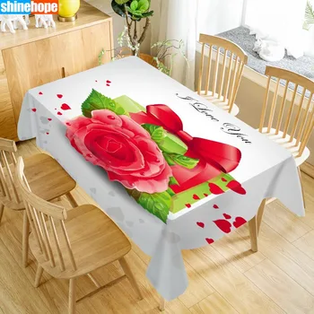 Jantar de natal em 3D Toalha de mesa Vermelha Flor de Rosa Padrão de Oxford tecido à prova de Poeira toalha de Mesa de Casamento Decoração da Tampa de Tabela