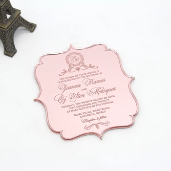 10 Pcs Personalizados Rosa de ouro Espelho de Acrílico, Convites de Casamento, Cartões de Aniversário Personalizados Envolvimento da Festa de Aniversário de Suprimentos