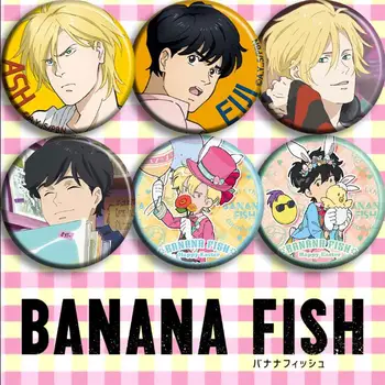 6pcs/1lot Anime Banana Peixe Ash Eiji Figura 5674 Emblemas Rodada Broche Presentes Crianças Brinquedo