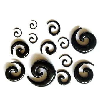 120pcs mix 12 tamanhos 1.6-16mm da espiral negra acrílico ouvido cone kits de alongamento ouvido, jóia piercing do corpo expansor de ouvido, medidores de plugues