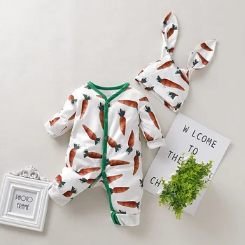 2pcs coelhinho da Páscoa recém-nascidos roupas de desenho animado macacão de cenoura impressão macacão + rrabbit infantil gorro de orelhas traje conjunto de roupas