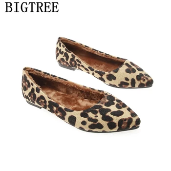 Leopard Sapatos Coreano Calçado Pontiagudo Dedo Do Pé Apartamentos De Tamanho Grande Womens Sapatos De Conforto Moda Chaussures Femmes Outono Inverno Schuhe Damen