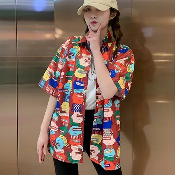 Mulheres Soltas de Hip-hop e Streetwear Camisa Vintage Havaí Botão de Impressão para Baixo Harajuku Camisas de Verão De 2020 Novo