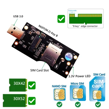 NGFF M. 2 Chave B do USB 3.0 Adaptador de Cartão Conversor de Placa PC Desktop Adicionar no Cartão SIM Slot para 3G/4G/5G do Módulo de M. 2 para USB da Placa Riser