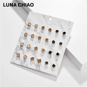 LUNA CHIAO 12pairs/pack Mulheres de Mini Quadrado Redondo Resina de Druzy Pedra Brincos Conjunto de