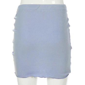 Sweetown 2020 Verão Azul Novo Sólido Ruched Mini Saias Das Mulheres Streetwear Elástico De Cintura Alta Coreano Moda Saia De Boa Qualidade