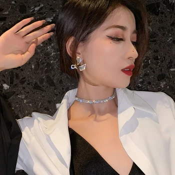 O coreano quente venda de jóias de moda, cobre embutidos zircão, luxo brilhante colar de senhoras sexy party colar