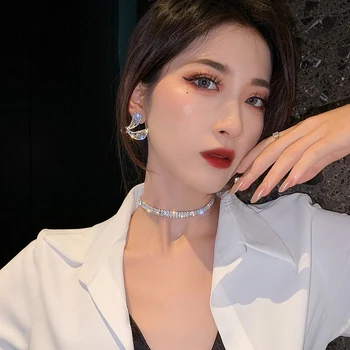 O coreano quente venda de jóias de moda, cobre embutidos zircão, luxo brilhante colar de senhoras sexy party colar