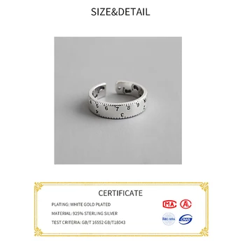 Real 925 anéis de prata esterlina para as mulheres régua pé de impressão Moda Jóias finas Ajustável Grande Anéis Antigos Anillos