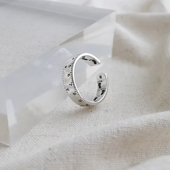 Real 925 anéis de prata esterlina para as mulheres régua pé de impressão Moda Jóias finas Ajustável Grande Anéis Antigos Anillos