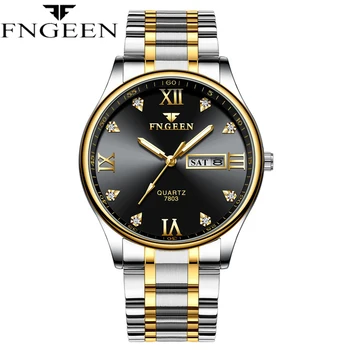 Montre homme FNGEEN Série Homens do Relógio Marca de Luxo de Negócios Relógio de Quartzo do Diamante Relógios de homens de Data de apresentação da Semana Masculino Relógio relógio