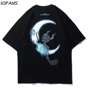 ICPANS Crânio Impressão de Manga Curta t-shirts da Moda Verão Masculina, Tops, T-Shirts Streetwear Homens Harajuku Hip Hop Moderno e Casual
