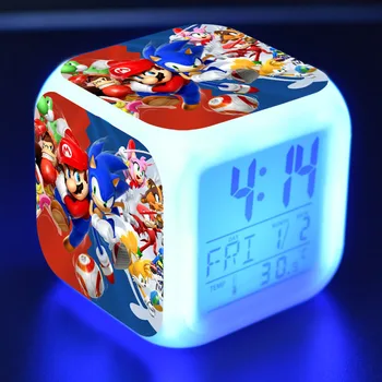 Sonic Figura LED Relógio Despertador Toque Colorida de Luz Secretária Assistir Sonic Estatueta de Brinquedos para Crianças de presente de natal