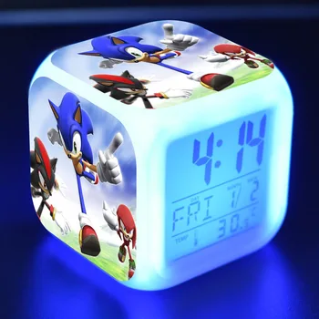 Sonic Figura LED Relógio Despertador Toque Colorida de Luz Secretária Assistir Sonic Estatueta de Brinquedos para Crianças de presente de natal