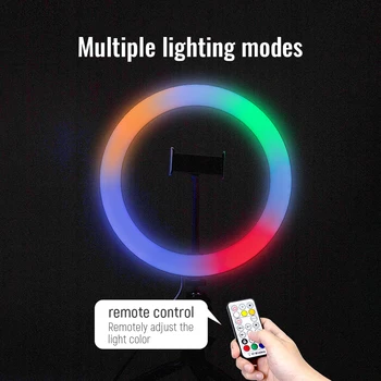 33cm RGB Anel de Luz Com Tripé Telefone Titular Clipe Dimmable Colorido Selfie Lâmpada de Estúdio de Fotografia Fotografia de Iluminação Para Vídeo ao Vivo