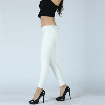 Quatro maneiras elástico Melodia calças legging térmica mulheres couro, calças de couro branco