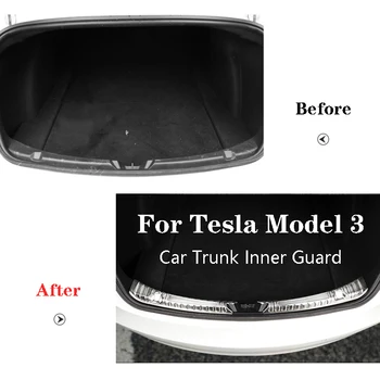 De aço inoxidável de pára-choque Traseiro Placa de protecção Tampa de acabamento para Tesla Model 3 2017-2020 Carro Interior do tronco protecção interna