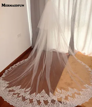 2 Camadas Longo Véu de Noiva de Alta Qualidade Bling Lantejoulas Renda Véu de Noiva, com Pente de 3M Branco Marfim Noiva, Véu de Noiva Acessórios