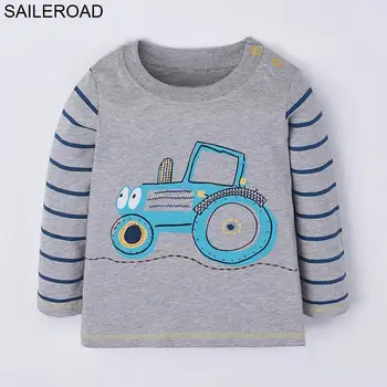 SAILEROAD dos desenhos animados de Veículos Tractores Crianças do Menino de Camiseta Manga Longa Primavera de Algodão Bebê infantil Camisetas T-Shirts de Criança Meninos Vestuário