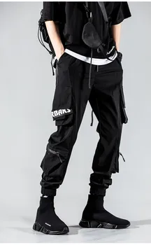 Techwear Calças de Streetwear Homens de Preto Harém Macacão faixa de opções dos Homens de Calças Esportivas Multi-bolso, masculina Casual Calças de Hip-hop Jogger