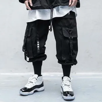 Techwear Calças de Streetwear Homens de Preto Harém Macacão faixa de opções dos Homens de Calças Esportivas Multi-bolso, masculina Casual Calças de Hip-hop Jogger