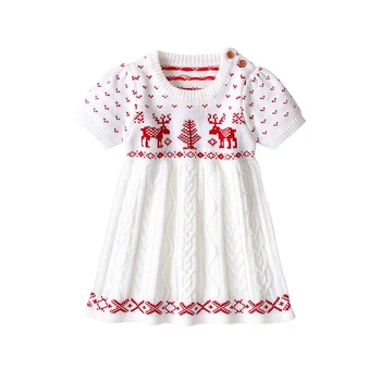 Novo Bebê Vestido de Meninas Natal Branco Little Elk Vestido Floral do Joelho-comprimento Vestido Para a Menina Crianças Vestidos de Bebê Menina Roupas de 1-3 anos de Idade
