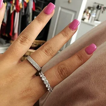 Moda anel de Promessa de 925 silver Pave Diamond Banda de Casamento de Anéis para as mulheres de Noiva Instrução Jóia do Partido
