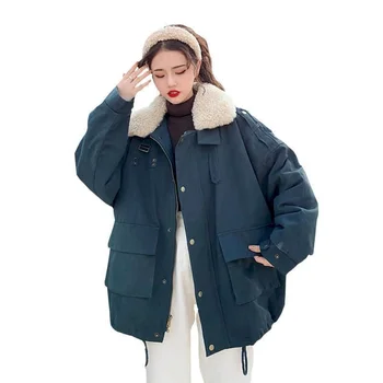 Mulheres de ferramentas acolchoado jaqueta feminina selvagem espessamento de veludo retro solta coreano estudante de algodão casaco de inverno primavera nova tendência tops